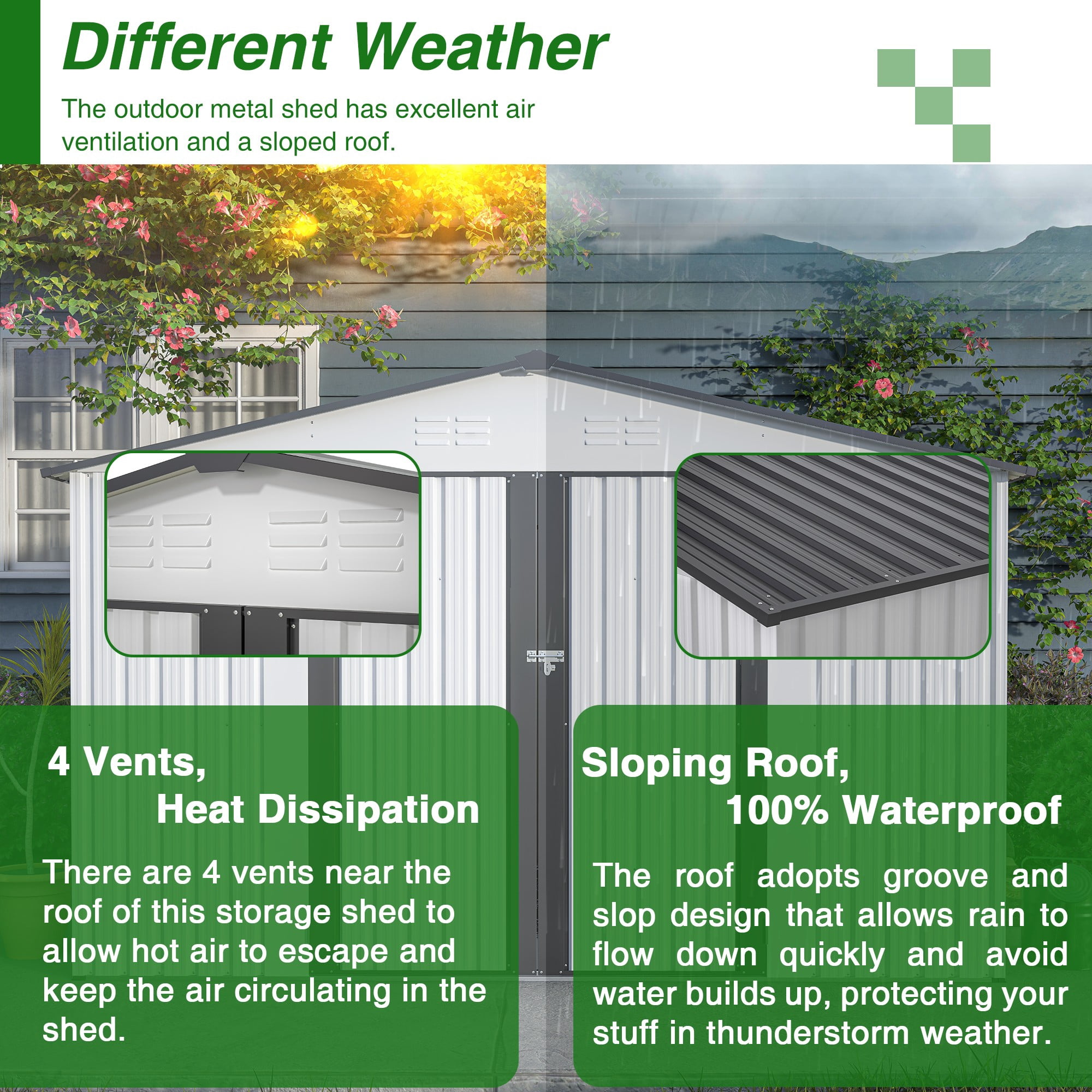 10×8 FT Metal Outdoor Storage Shed, Large Garden Sheds with 2 Lockable Doors, All Weather Anti-Corrosion Galvanized Steel Tool House for Backyard Garden Lawn, White