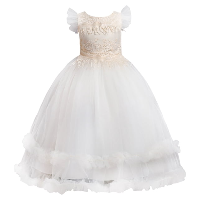 2DXuixsh Girls Formal Dress A Line Swing Flared Long Maxi Girls Princess Dress Middle Large Children Long Dress Summer Children's Piano Performance Clothes Beige Size 140