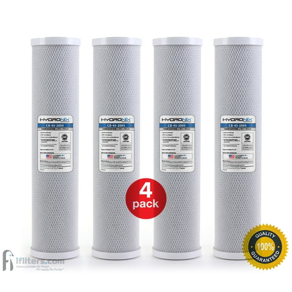 4 Pack - Hydronix CB-45-2005 CTO Whole House Coconut Shell Carbon Block Water Filters Big Blue Size 20" x 4.5", 5 micron