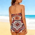 thumbnail image 5 of Trajes de baño para mujer, Trajes de baño para mujer, Traje de baño bikini de tirantes sin espalda de color liso para mujer, Conjunto de bikini con bloques de color y hombros descubiertos, Traje de ba, 5 of 5