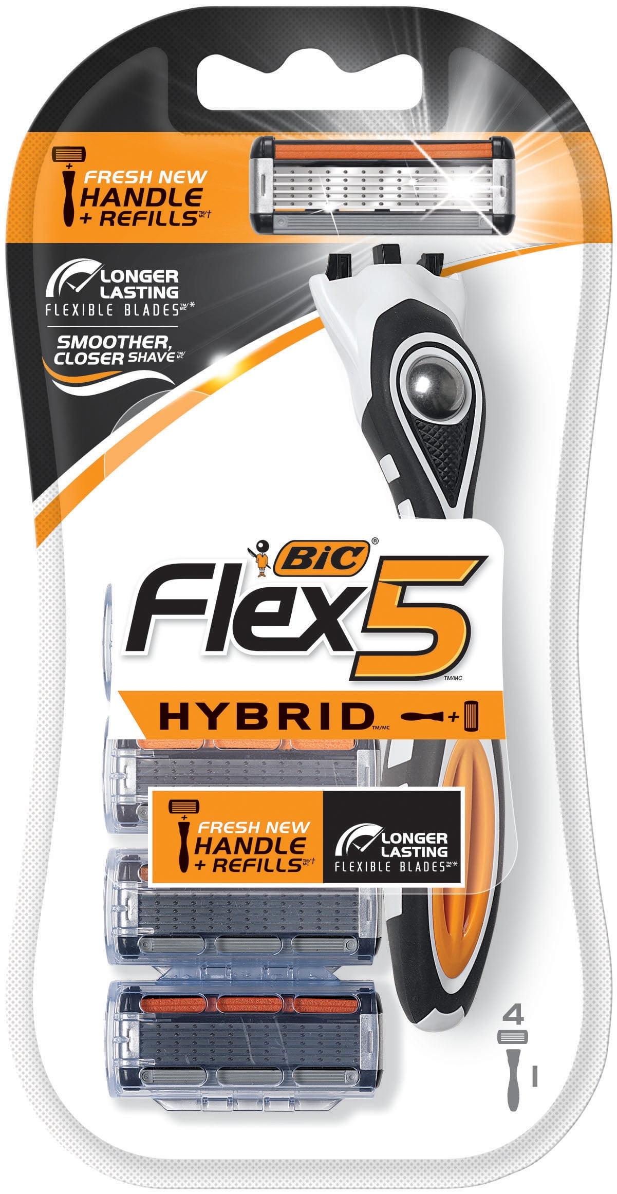 Bic Flex 5 Hybrid 5 Flexible Blade Razor with 4 Refill Blade Cartridges