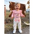 thumbnail image 4 of Cjfdfy Newborn Baby Girl Western Outfits Horse Cowgirl Graphic Long Sleeve Ruffle Romper Country Bow Pants Headband Cute Country Cowgirl Halloween Fall Winter Clothes 0-18M, 4 of 9
