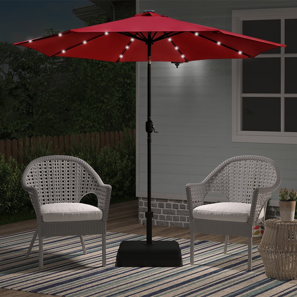 Abble 9 Feet Crank & Tilt Lighted Patio Umbrella-Red