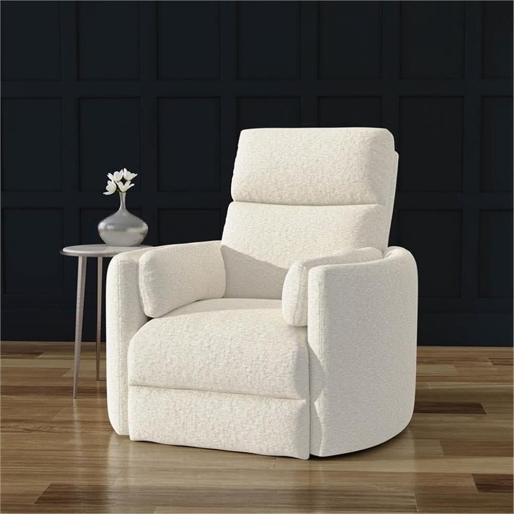 Pemberly Row Fabric Power Swivel Glider Recliner Chair in White with USB Charger