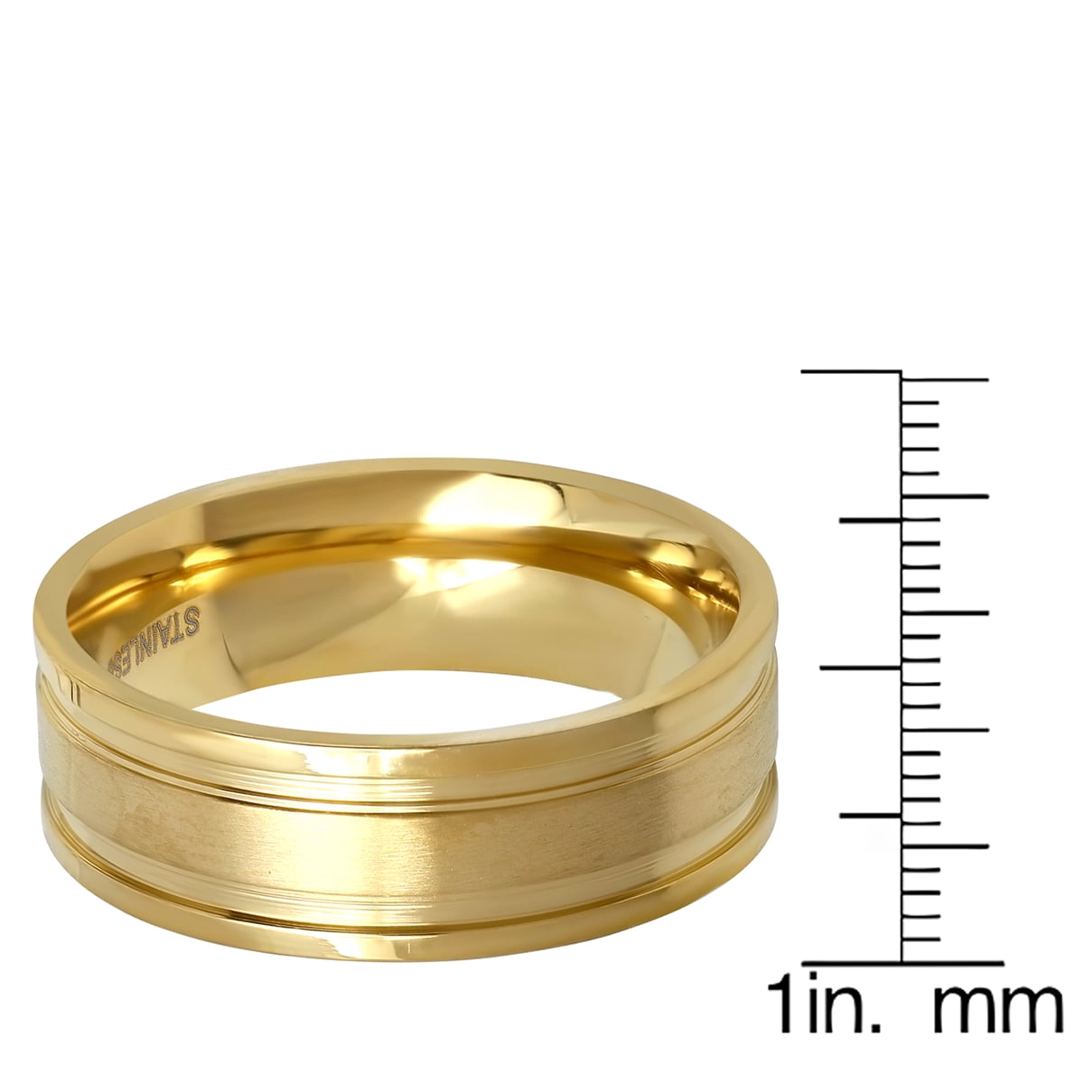 Men's 18K Gold Plated Stainless Steel Band Ring With Matte Inlay