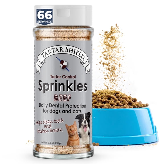 Tartar ShieldĀ® Dental Sprinkles, Dog & Cat Food Topper, Beef, 2.8 oz