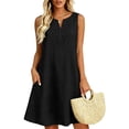 thumbnail image 5 of Pumxq Boho Dresses for Women Casual Sleeveless Cotton Midi Linen Dress Summer Flowy Beach Vacation Sundresses Black L, 5 of 8
