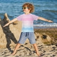 thumbnail image 3 of FORMRS Boys Rash Guard Short Sleeves Swim Shirt Quick Dry UPF 50+ Sun Protection, Sizes 3-12T, Light Pink Stripes, 3 of 6