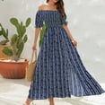 thumbnail image 6 of Usmixi Formal Dresses for Women Short Sleeve Square Neck Striped Print Summer Maxi Dresses Beach Holiday Elastic Waist Slit Party Dress Blue S Up to 65% off, 6 of 7