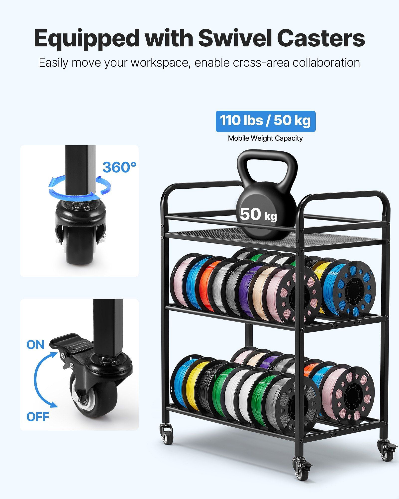 3D Filament Spool Holder Rack – 3-Layer Organizer for PLA, ABS, PETG Storage