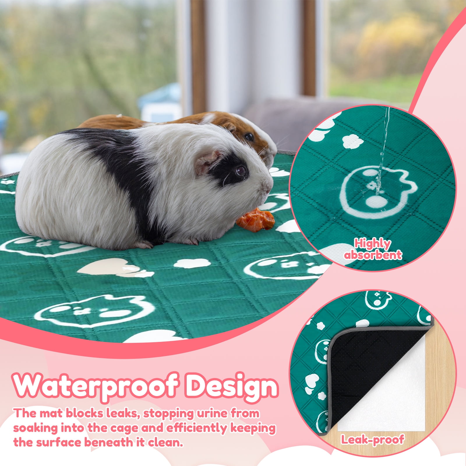 2Pcs Washable Guinea Pig Pee Pads 47 x 24 inch Waterproof Reusable Guinea Pig Cage Liners Absorbent Bedding Training Mat for Small Animal Rabbit Hamster Hedgehogs