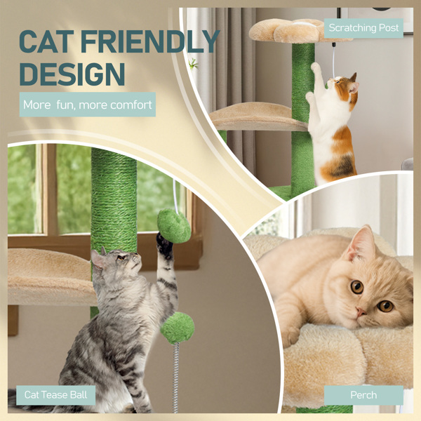 33in Multi-Level Cat Tree, Plush Enclosed Condo, Curved Perch, Top Bed, Sisal Scratching Posts, Interactive Toys for Kittens & Small Cats
