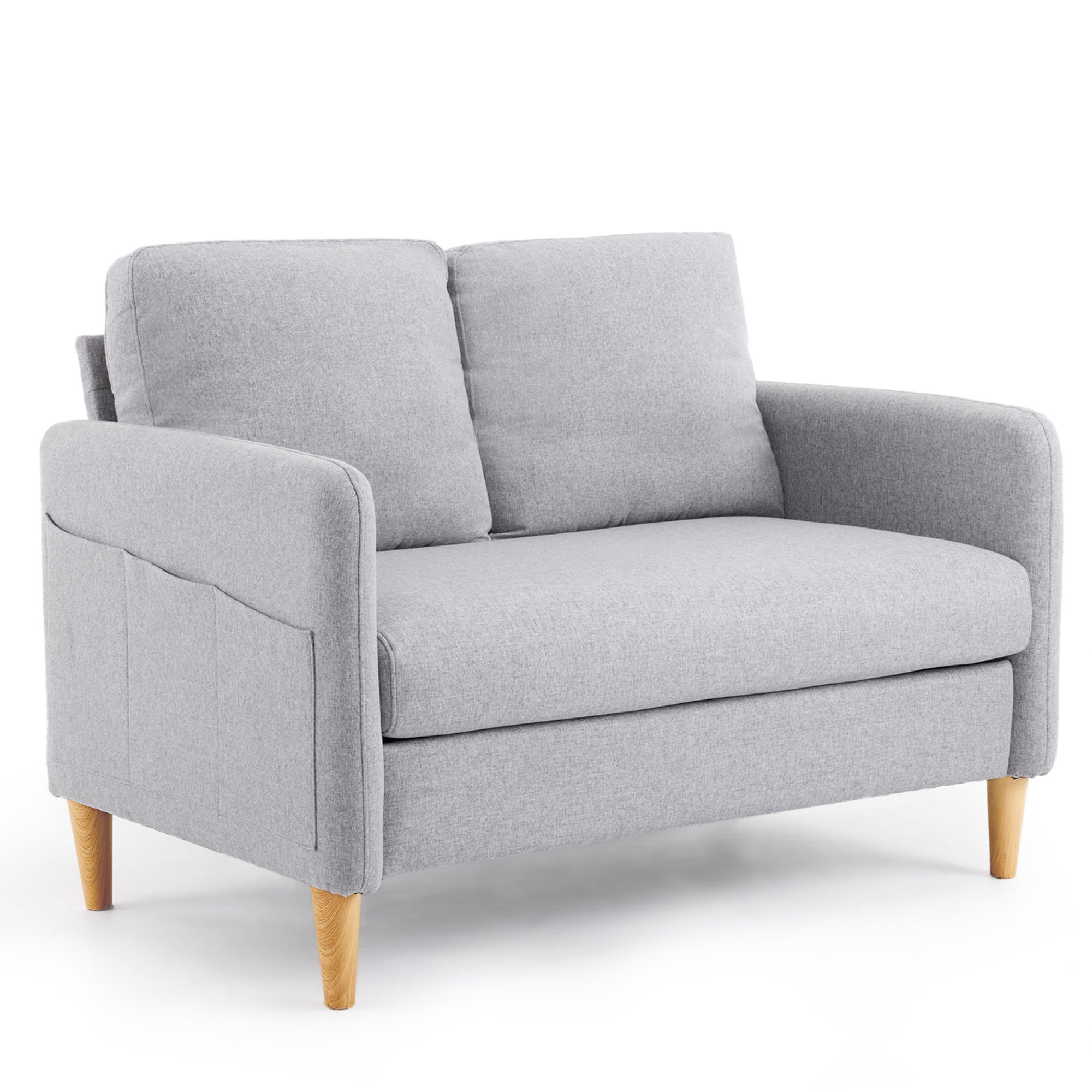 Ktaxon Loveseat Sofa with Side Bags 47" 2-Seat Small Couch with Wood Legs for Living Room Bed Room Light Gray