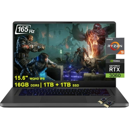 ASUS ROG Zephyrus G15 Gaming Laptop | 15.6" WQHD 165Hz 100% DCI-P3 | AMD 8-Core Ryzen 9 6900HS (>i7-11370H) | 16GB DDR5 1TB+1TB SSD | GeForce RTX 3060 6GB | USB-C Backlit Win11 + HDMI Cable