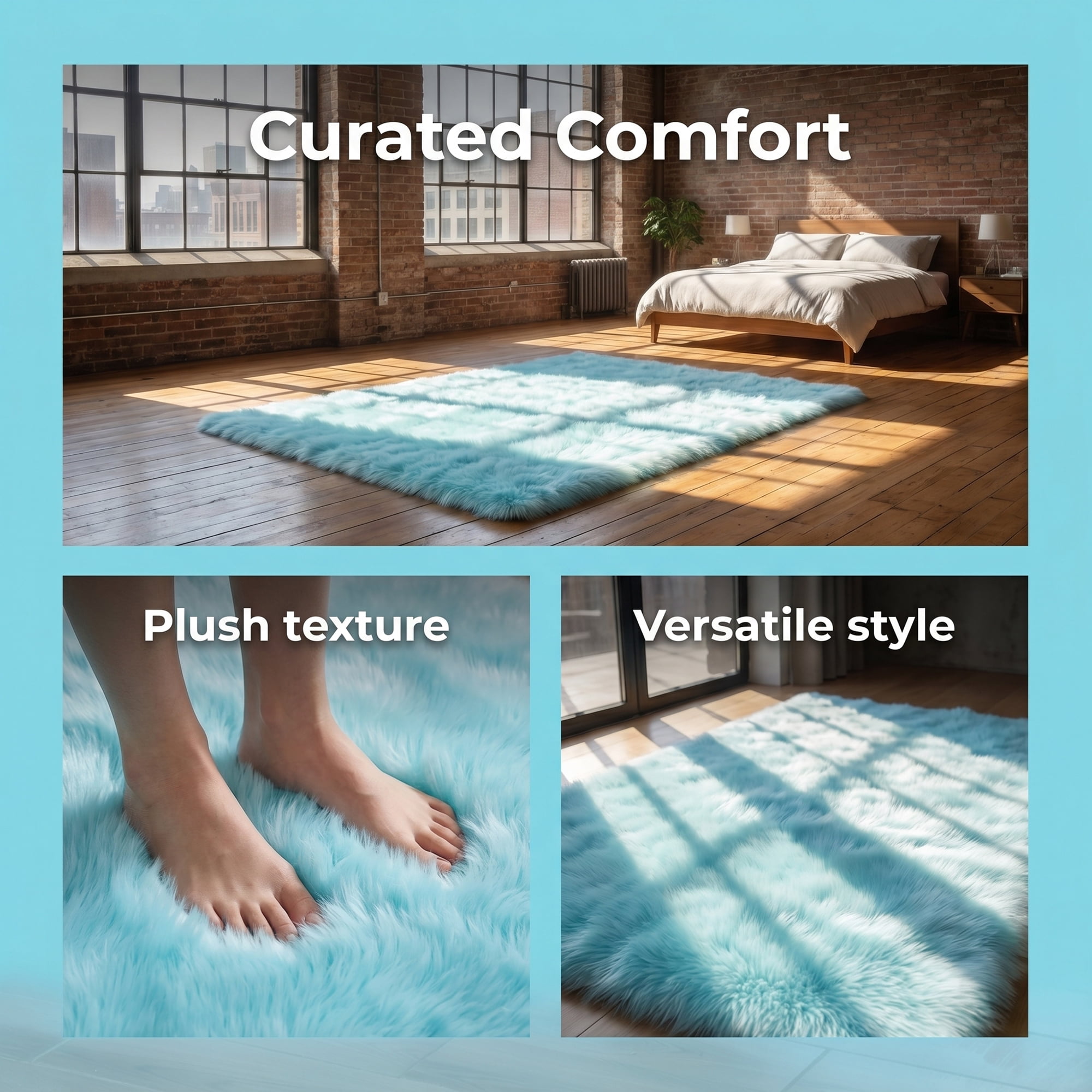 Unique Bargains Shaggy Area Rug Ultra Fluffy Non Slip Fuzzy Carpet 24" x 16" Light Blue