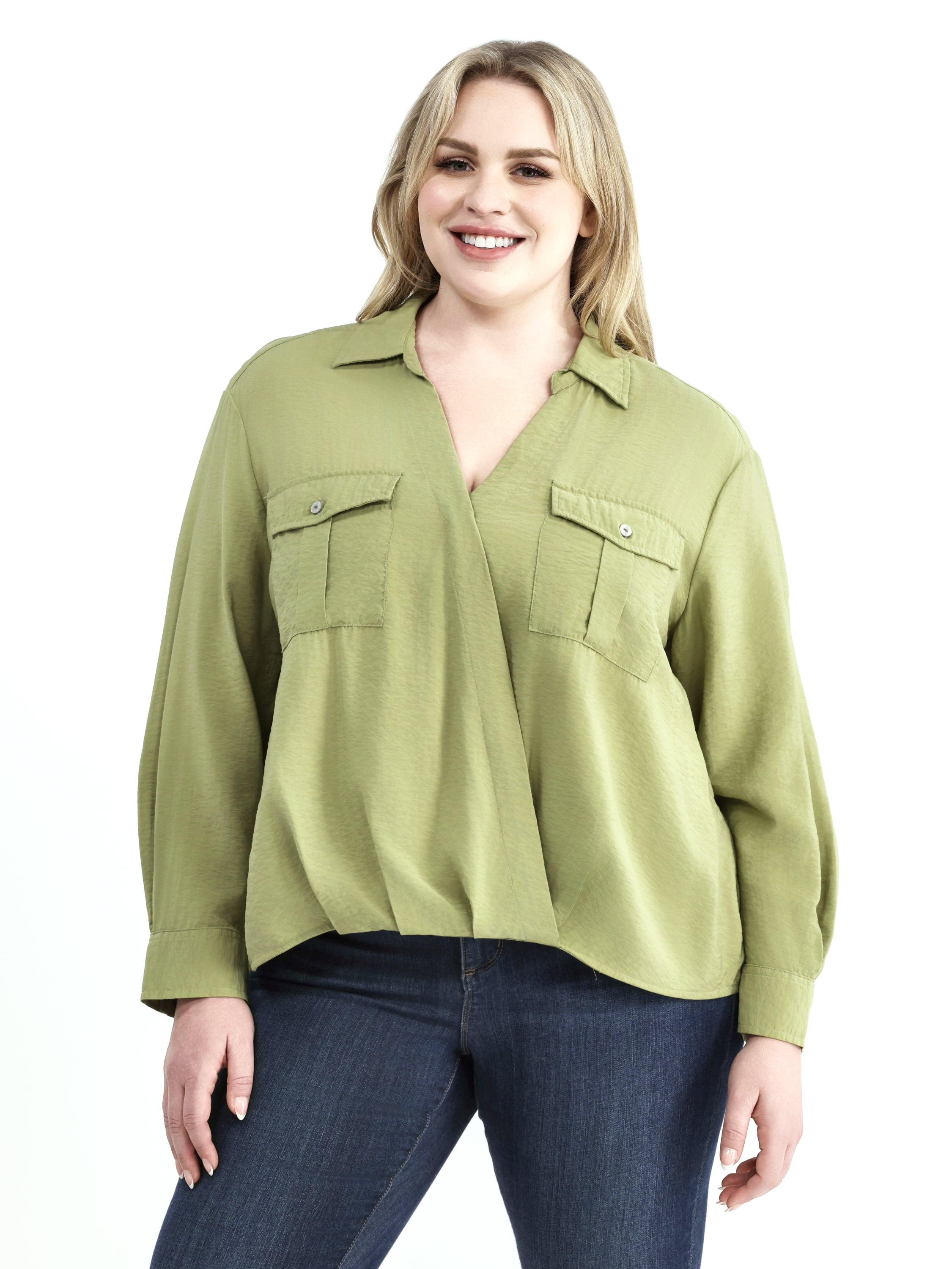 Terra & Sky Women’s Plus Size Long Sleeve Surplice top