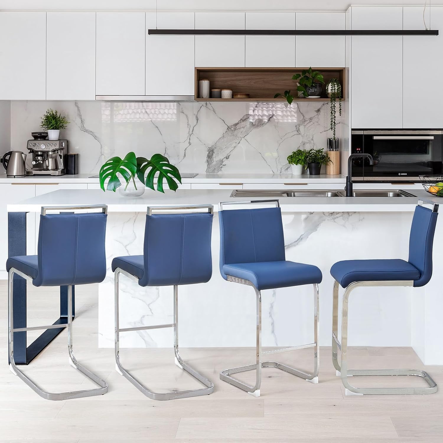 Lecut Counter Height Bar Stools Set of 2, 25" Modern Leather Upholstered Bar Stools with Back and Metal Frame, Kitchen Island Bar Stools for Dining Room, Pub, Bar