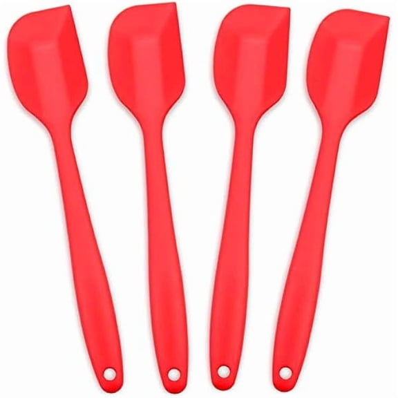 4Piece Silicone Spatulas Set Heat Resistant 600°F Seamless SteelCore Rubber Spatulas for Nonstick Cookware ALLWIN HOUSEWARE Uniform Length Kitchen Spatulas for Cooking & Baking, Red