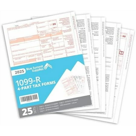 1099-R Tax Forms 2025, 4 Part Laser Forms Kit with 3 1096 Transmittals, 25 Pack for Distributions, Compatible with QuickBooks$$Office