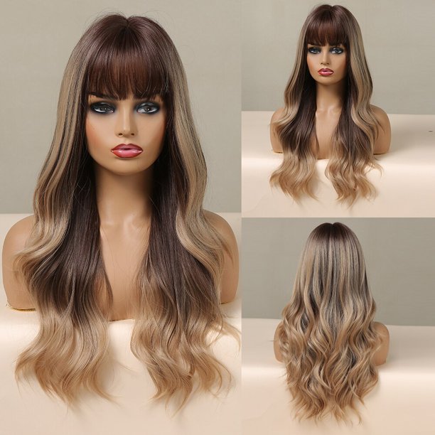 EASIHAIR-Peluca de cabello sintético para mujer, cabellera artificial largo con degradado Rubio, parte media, alta densidad, resistente al calor, para Cosplay