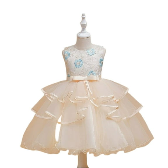 LWavelet Kids Girls Flower Vintage Lace Princess Long Dress Tulle Pageant Formal Party Wedding Floor Dance Evening Gown