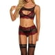 thumbnail image 4 of Conjunto de lencería sexy de encaje para mujer, ropa interior de malla hueca, sujetador, ropa de dormir, rojo vino, M sidaley XX000092-07, 4 of 7