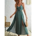 thumbnail image 3 of Women'S Summer Dress Tie Back V Neck Floral Maxi Tropical Long Beach Vacation Side Slit Green M, 3 of 8