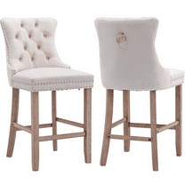 Bar Stools Set of 2, LegaHome Velvet Bar Stool with Back, Solid Wood Frame & Nailhead Trim, Counter Height Bar Chiar Button Tufted Upholstered Seat, Full Back Bar Stools, Beige