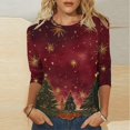 thumbnail image 1 of Fiudx Ofertas Flash Artículos En Oferta Camiseta con Estampado Navideño a La Moda para Mujer, Blusa con Mangas 3/4, Tops Informales con Cuello Redondo, 1 of 5