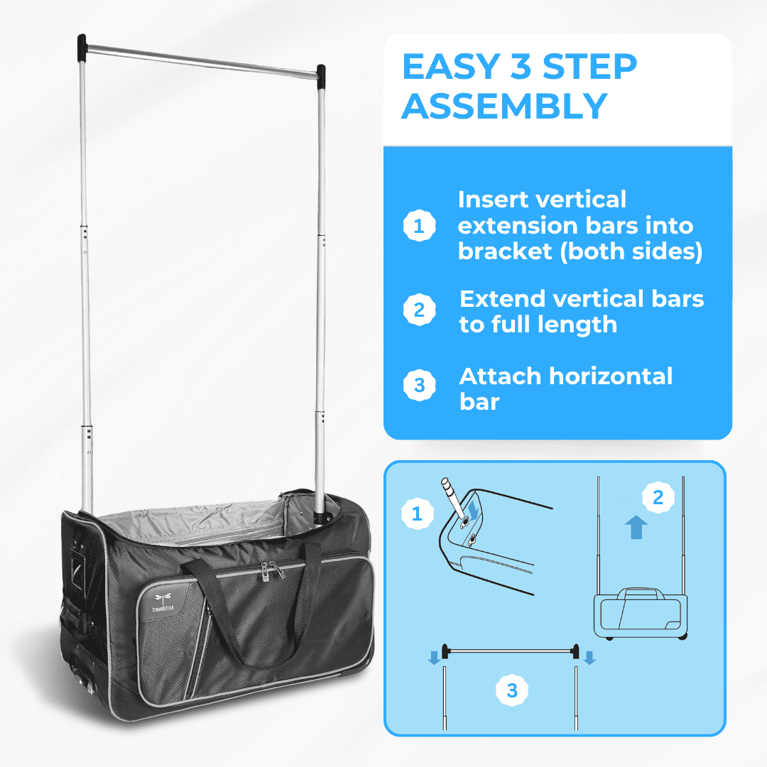 Travolution Dance Bag With Garment Rack, 24 Inch Garment Rack Duffel with Wheels, Black/Gray