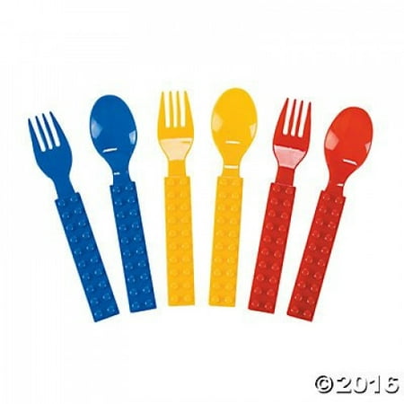 Plastic Color Brick Party Fork & Spoon Set - 16 pcs