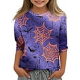 thumbnail image 4 of Abcomgle Girls Halloween Shirts 5t Spooky Bat Spider Graphic T-Shirts for Kid Girls Crewneck 3/4 Sleeve T Shirts for Girls Fall Funny Scary Top for Girls,9-10 Years, 4 of 7