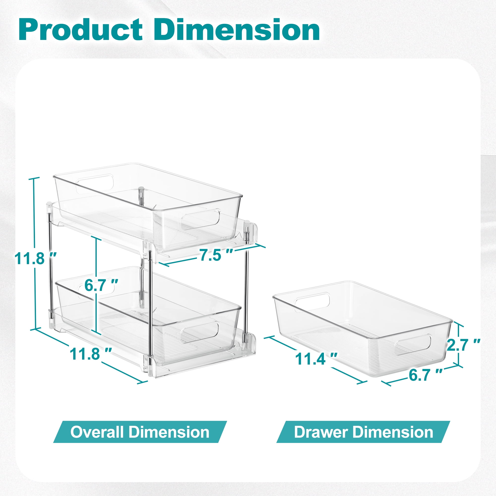 Sorbus 2-Tier Pull-Out Vanity Organizer, 2-Pack Clear Makeup & Skincare Storage Drawers