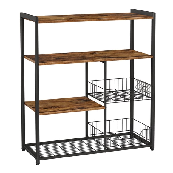 VASAGLE Kitchen Baker Rack, Industrial Kitchen Shelf, Microwave Oven Stand, Rustic Brown UKKS96X