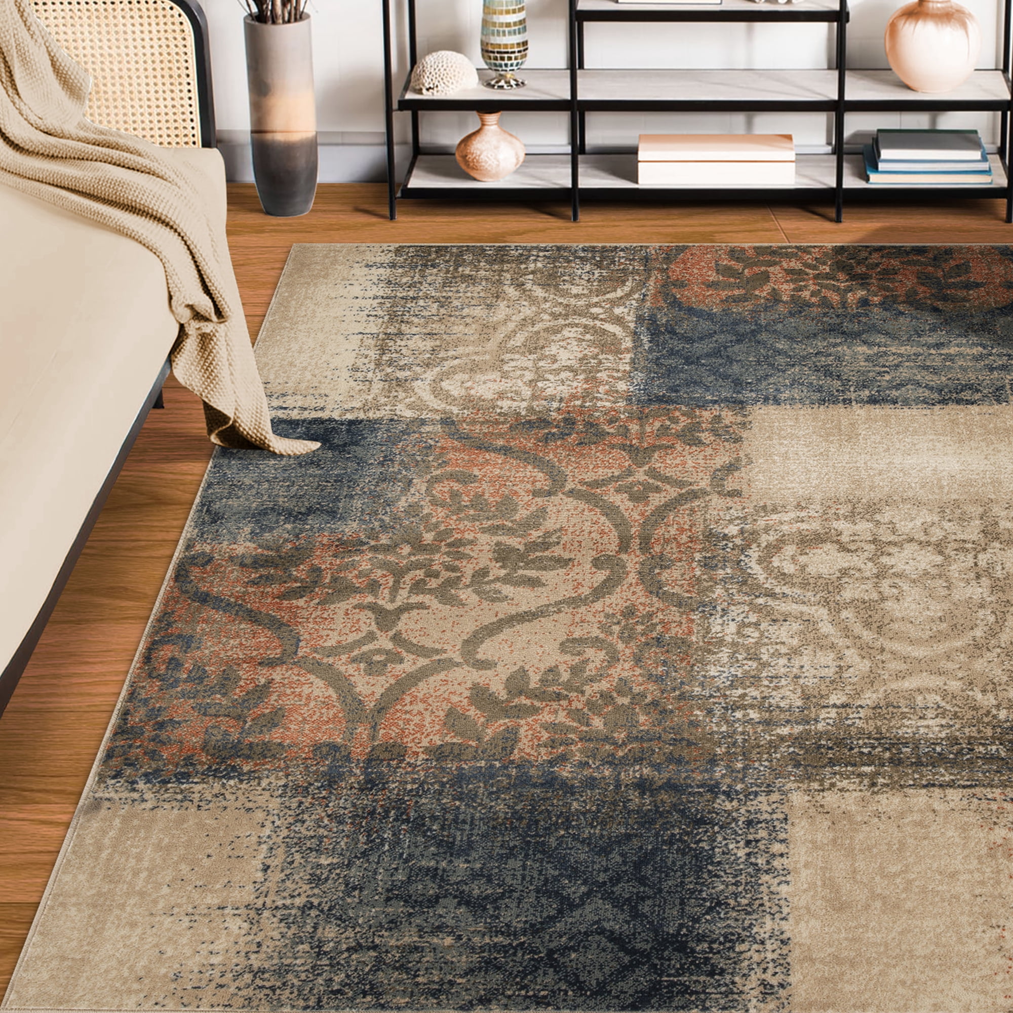 Superior Bristol 2' 7" x 8' Indoor Runner Rug, Rugs for Living Room Bedroom, Midnight Navy-Salmon