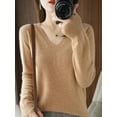 thumbnail image 4 of Women's sweater autumn and winter knitted pullover V-neck slim bottoming shirt solid color soft knitted sweater basic sweater-White-XXL, 4 of 7
