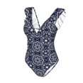 thumbnail image 4 of Yiaed Geometry Flower Print Women's Ruffled One Piece Swimsuit V Neck Swimwear Slimming Monokini for Woman-X-Large, 4 of 8