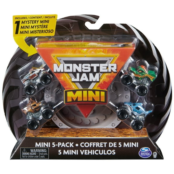 Monster Jam, 1:87 Scale Mini Truck 5-Pack with Mystery Collectible Vehicle, for Ages 3 and up