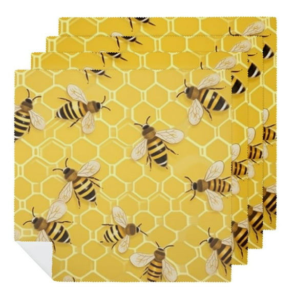 PHYHOO Cute Bees Cloth Table Napkins On The combs Yellow Background Table Decoration Dinner Napkins for Kitchen 2 PCS