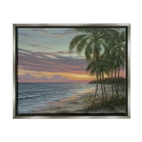 Summer Beach Palm Trees Coastal Painting Luster Gray Framed Art Print Wall Art
