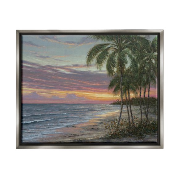 Summer Beach Palm Trees Coastal Painting Luster Gray Framed Art Print Wall Art