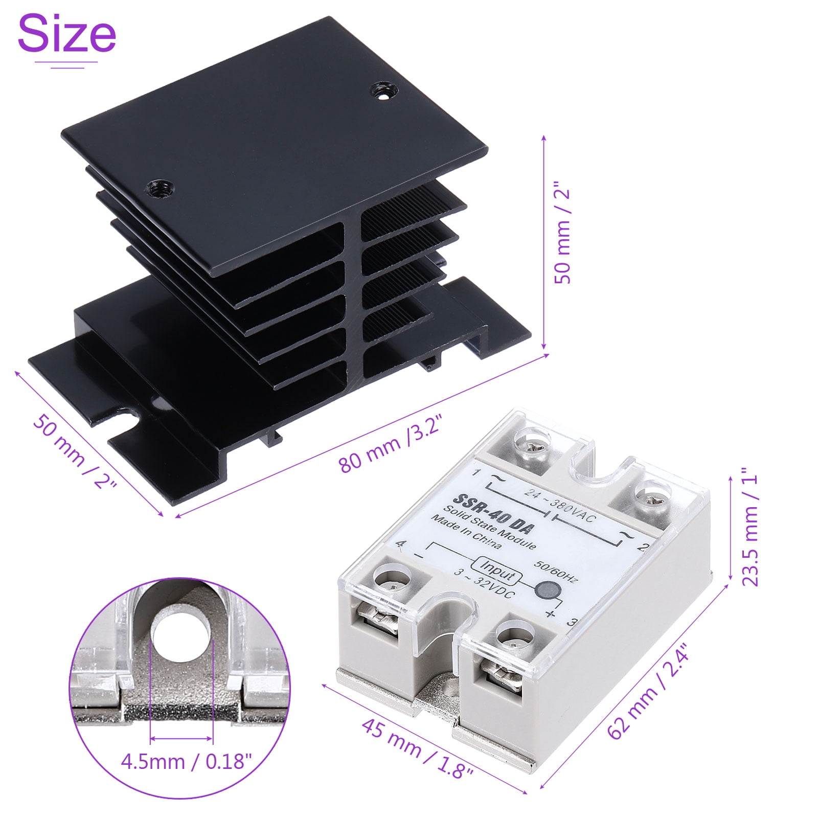 Uxcell SSR-40DA 3-32V DC Input to 24-480V AC Output Single Phase Solid State Relay AC 40A with SSR Heat Sink