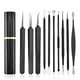 thumbnail image 1 of 10 agujas para eliminar espinillas de acero al carbono, extractor portátil de puntos negros multifuncional para belleza facial con estuche de aluminio negro, 1 of 14