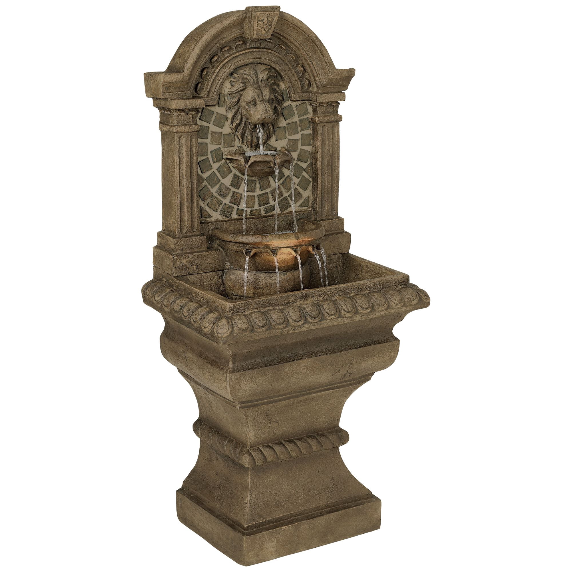 Royal Lions Head 51" High Large Italian Outdoor Decor Faux Stone Floor Fountain with Light Outside Garden Patio