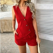 Endives Women's Shorts Summer Outfits 2 Piece Vacation Short Sets Linen Button Down Matching Sets Vest And Shorts Sets