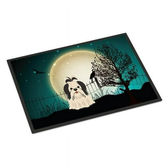 Halloween Scary Shih Tzu Black White Indoor or Outdoor Mat - 18 x 0.25 x 27 in.