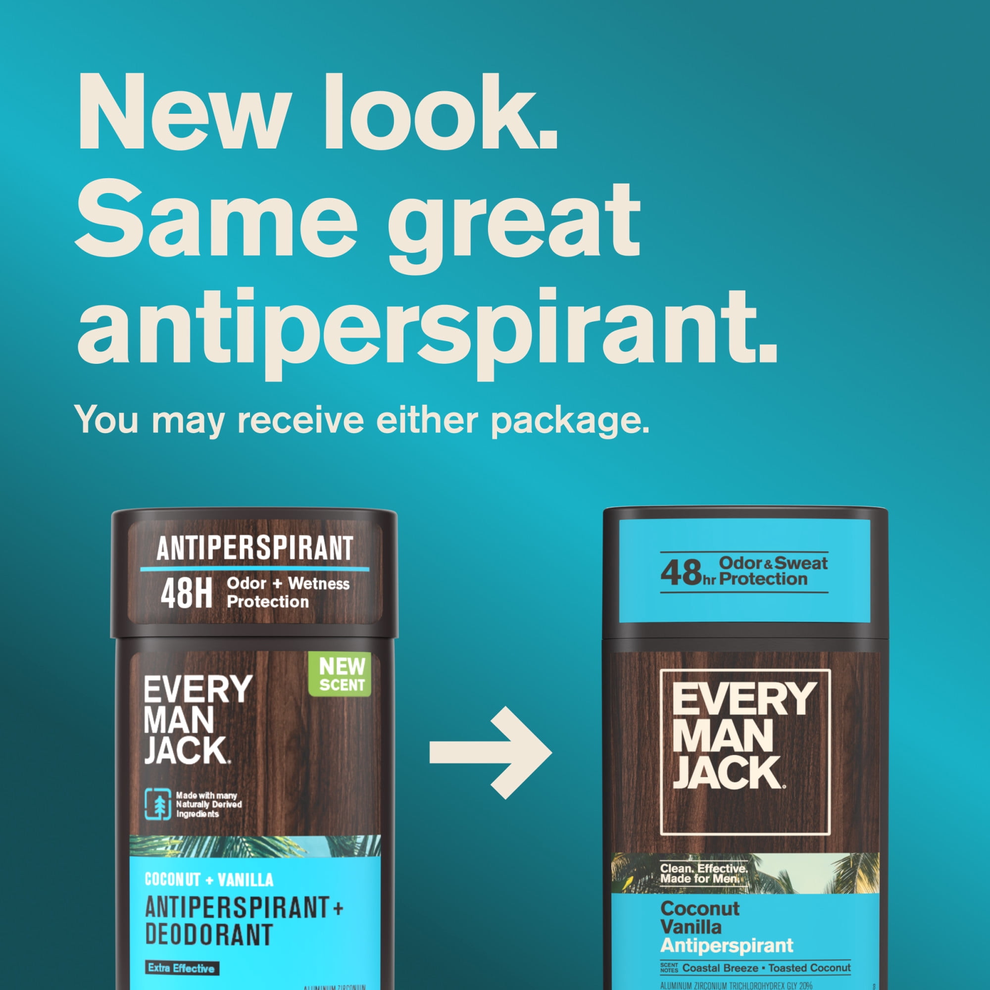 Every Man Jack Coconut Vanilla Antiperspirant Deodorant – Smooth Glide, 48-Hour Odor & Sweat Defense, 2.6 oz