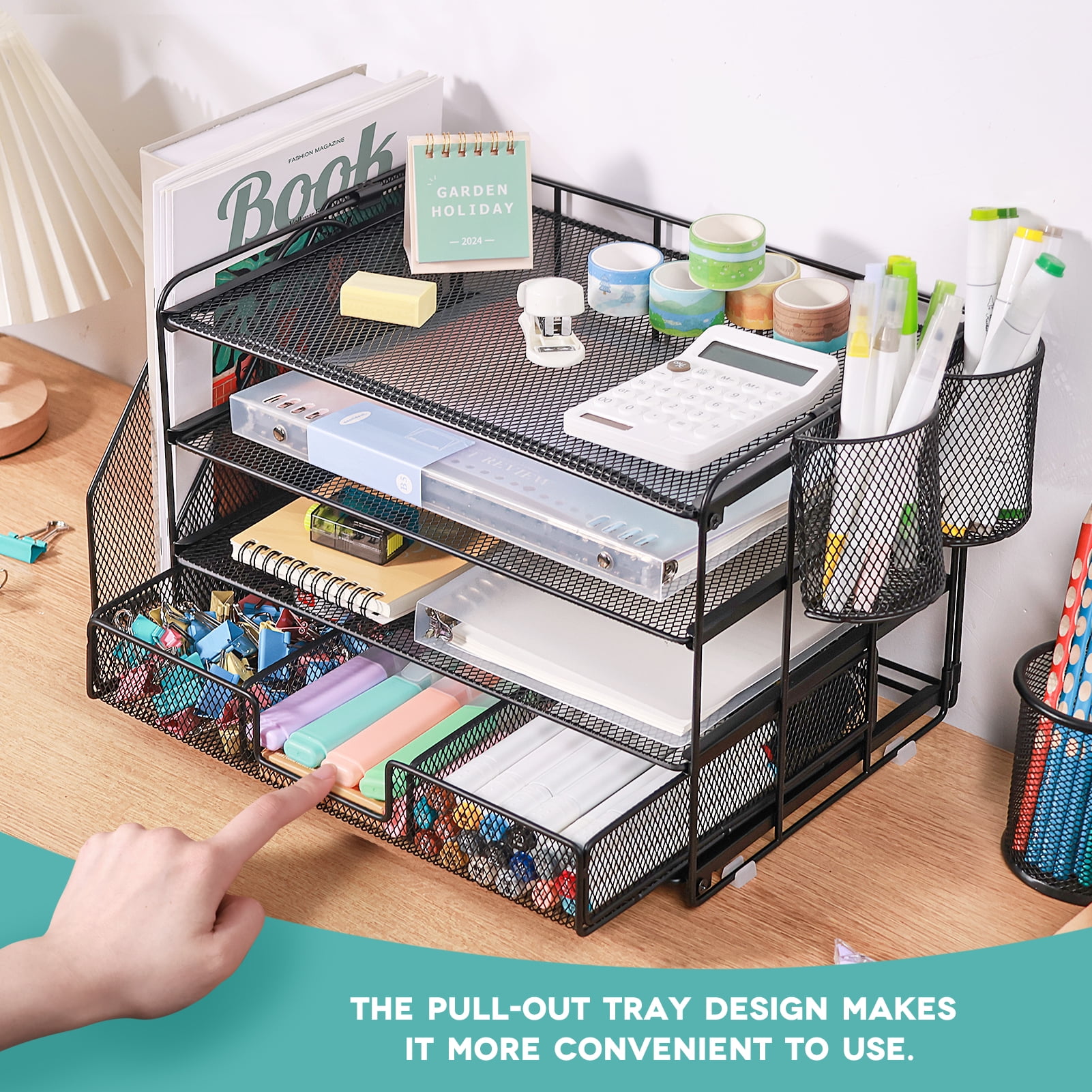 Livhil Desktop Organizer 4-Tier Desk Organizers Sets and Storage, File Organizers for Desk Drawer Organizer, Paper Organizer for Desk (Black)