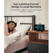 Mpow Digital Alarm Clock for Bedrooms, Large Numbers, Easy to Set Digital Clock with Modern Curved Design, 6 Levels Brightness, 3 Alarm Tones & 2 Volume, 9min Snooze, Battery Backup, 12/24H