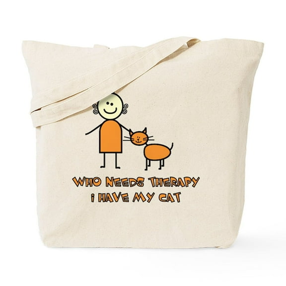 CafePress - Who Needs Therapy, I Have My Cat Tote Bag - Unisex Canvas Tote Bag, Beige, 1-Piece